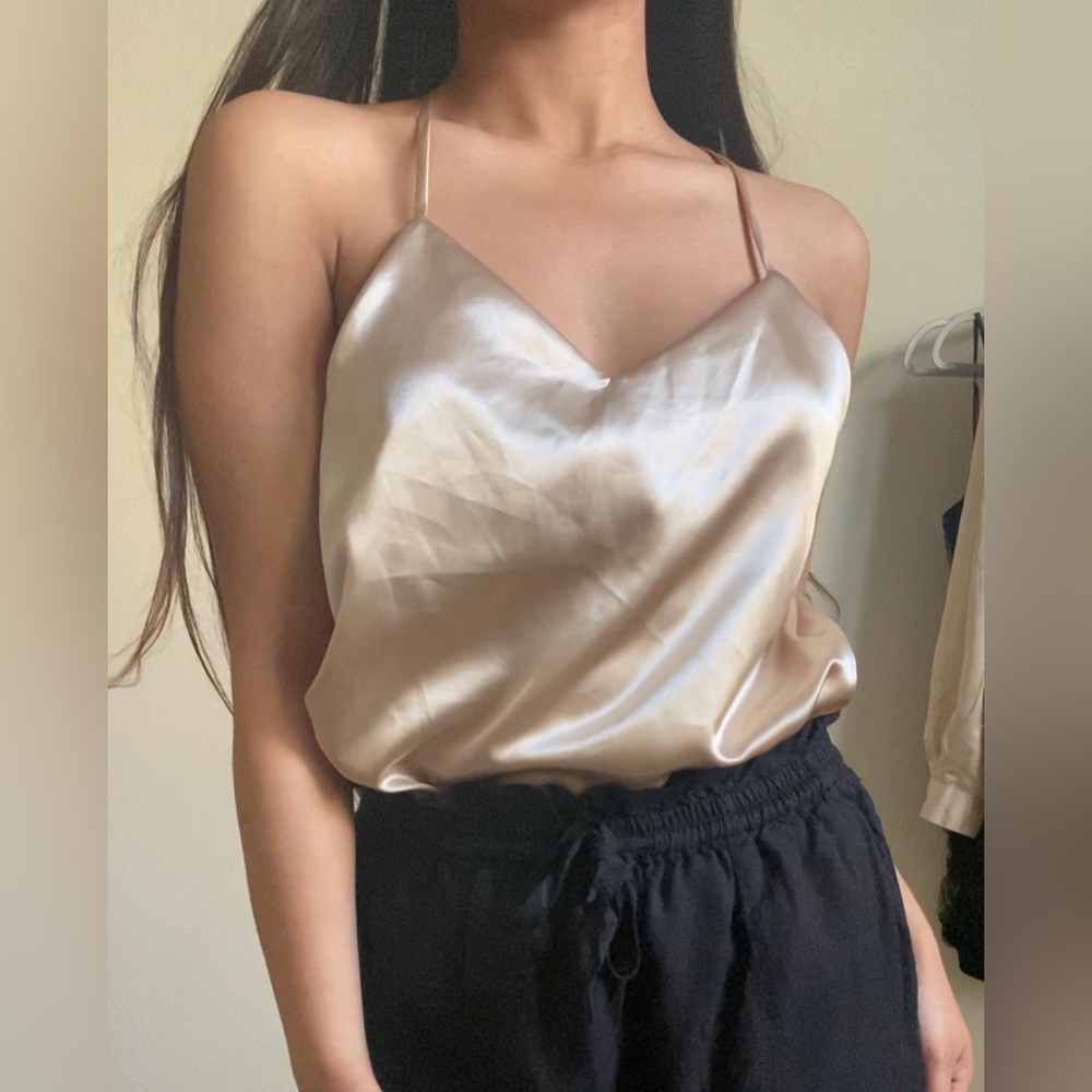 iJOAH Gold Satin Slip Halter Tank